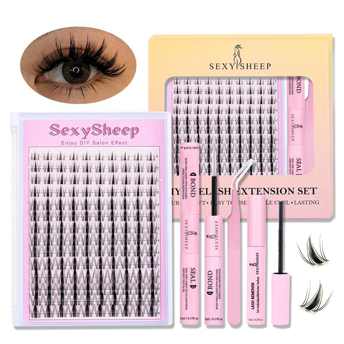 Manga C Curl Wet Look Eyelash Extension Kit, 8–16 mm Mixed-Length DIY Lash Clusters with Bond & Seal, Tweezers and Remover, Eye Makeup Enhancement Tool for Women #TOP PICKS