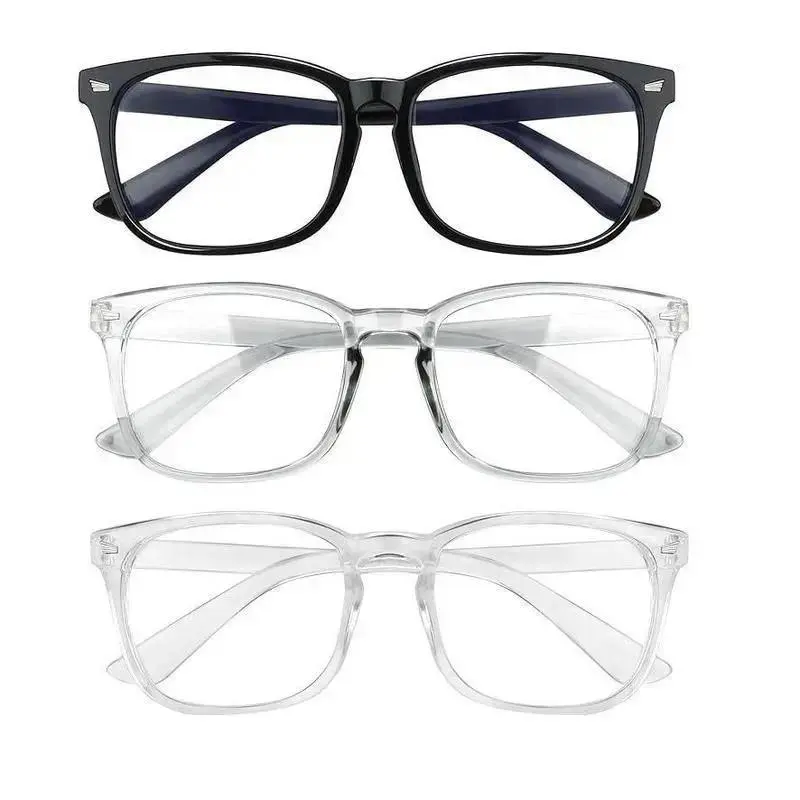 Unisex Blue Light Glasses, Square Geometric Frame with Transparent Lens, Smooth Sturdy Reinforced Plastic Eyewear for Office/Gaming