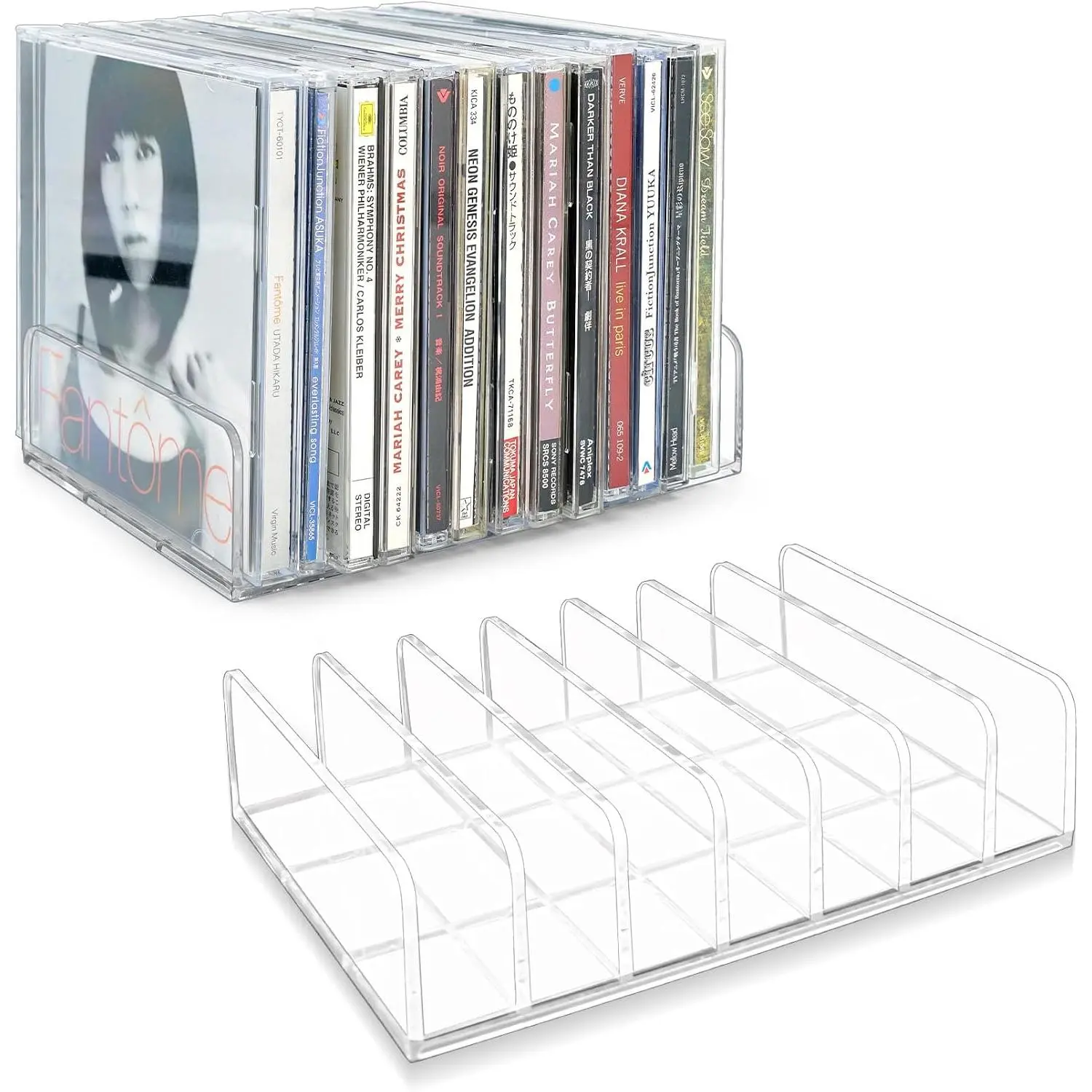 2 count Clear  CD Holder, DVD/CD Display Rack & CD Storage Box & Vinyl Record Storage Stand Holds up to 14 Standard CD Cases for Media Shelf Storage and Organization