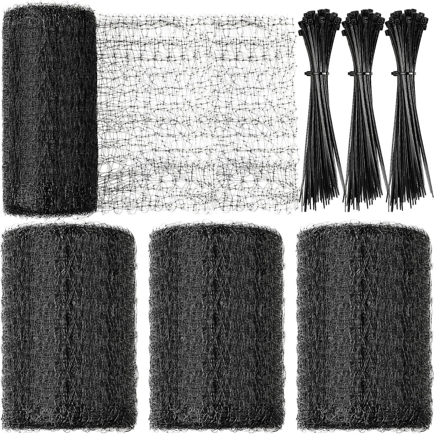 3 Pack Deer Fence Netting Bird Netting Garden Net with 150 Pcs Cable Ties for Bird Protect Plants, Vegetables Against Birds Fruit Trees Deer Squirrel Rabbit and Other Animals (Black,7x100 ft)