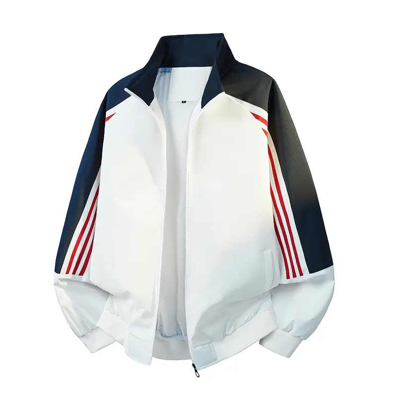 Men's Color Block Track Jacket - Stylish Lightweight Zip-Up Windbreaker Coats with Checkered Sleeves & Stand Collar Streetwear Tops, Menswear