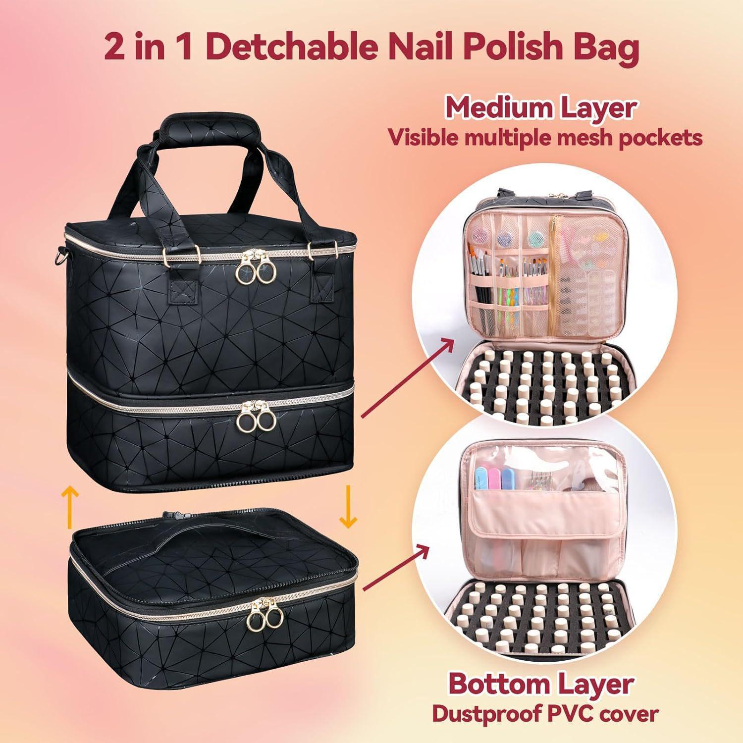 Large Capacity Makeup Bag, 3 Layer Detachable Makeup Case, Nail Polish Storage Bag, Makeup Organizer, Cosmetic Storage Bag, Makeup Tools Organizer
