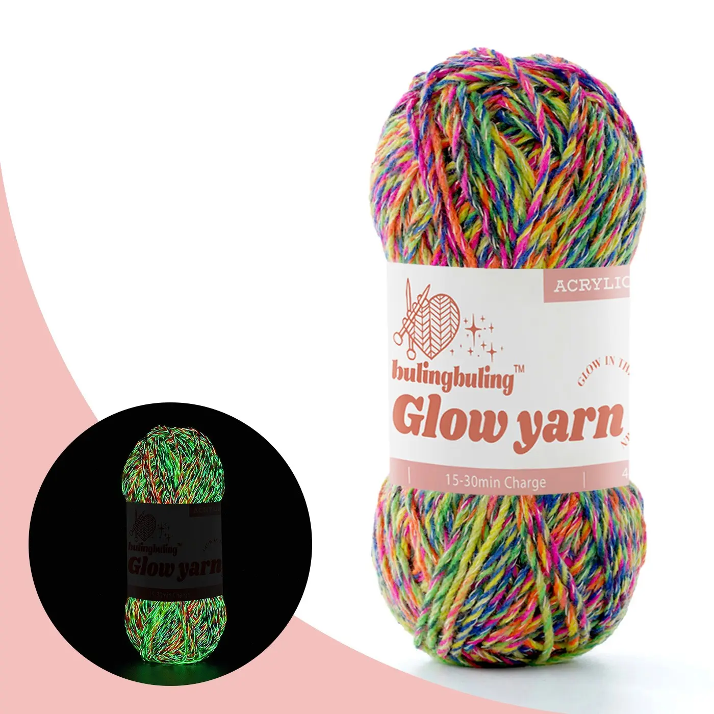 Acrylic Glow-In-The-Dark Yarn, 1 Pack Multi-Color Gold, 75m Per Pack, 50g/1.76oz, Ideal for Crochet and Knitting Projects