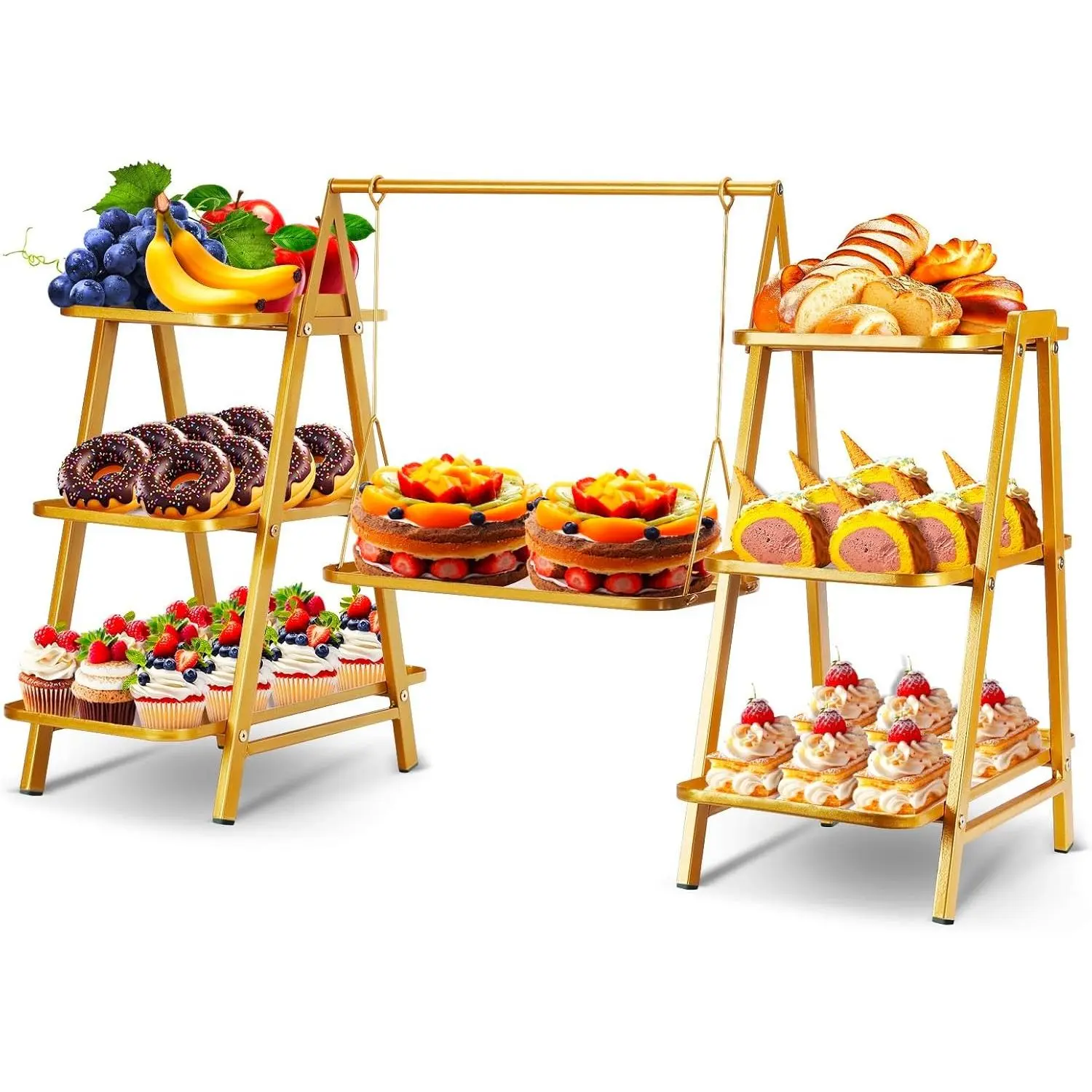 Metal 3 Tier Cupcake Stands, Large Capacity Serving Removable Tray Dessert Stands with Swing Design and Anti-slip Base,  Display for Parties and Events, Wedding, 32.28*15.55*20.47Inch ()