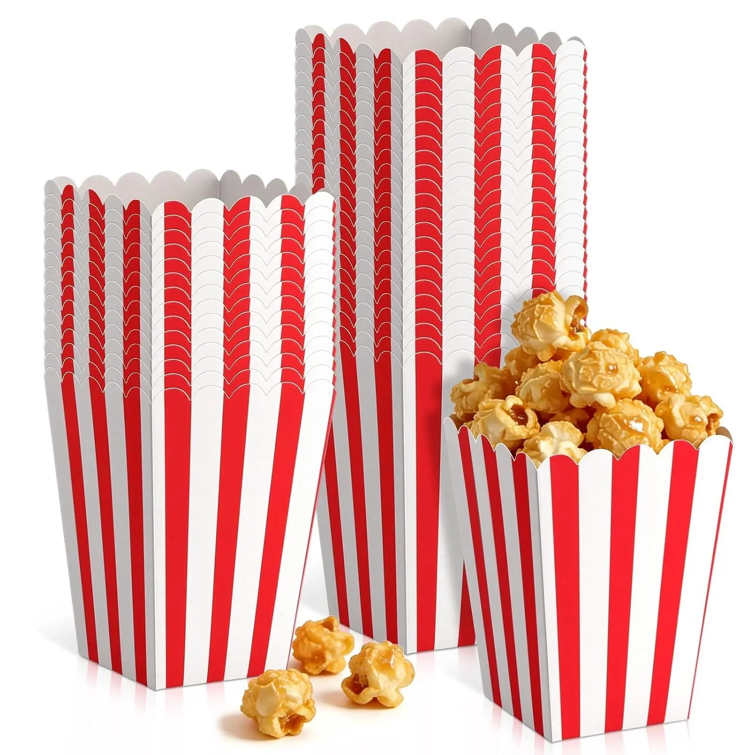 36 Pack Striped Popcorn Boxes, Small Popcorn Containers for Party, Bulk Mini Paper Popcorn Holder for Carnival Theater Movie Night Supplies, 3x4.2 Inch (Red Striped)