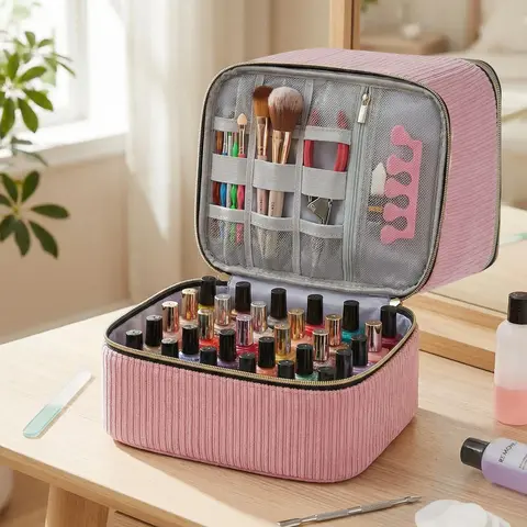 Velvet Nail Polish Storage Box & Manicure Lamp Organizer, Holds 30 Bottles (15ML), Portable Case with Tool Compartments, Travel Essentials, Cosmetic Bags, Christmas Gift , Gift for Women（bag only）