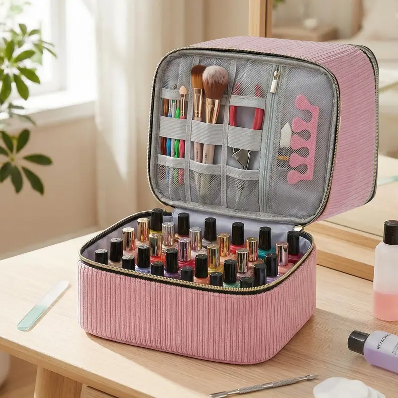 Velvet Nail Polish Storage Box & Manicure Lamp Organizer, Holds 30 Bottles (15ML), Portable Case with Tool Compartments, Travel Essentials, Cosmetic Bags, Christmas Gift , Gift for Women（bag only）