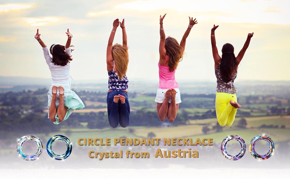 Circle Crystal Necklace 925 Sterling Silver Circle Necklace for Women with Austrian Crystal Jewelry for Women Birthday Graduation Holiday Gift