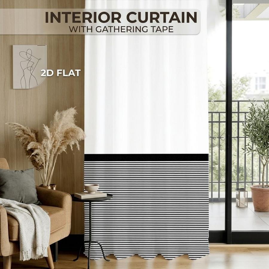 2Pcs Modern Minimalist Horizontal Stripes Black And White Sun Blocking Curtains Digital Printed Rod Pocket, Window Treatment For Bedroom Office Kitchen Living Room Study Home Decor
