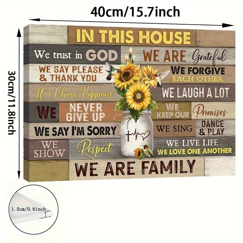 1pc Wooden Framed Jesus Canvas Art Print: In This House We Trust In God Canvas Print Poster Picture with Sunflower Mason Jar Hummingbird for Bedroom Home Decor Ready to Hang Gift