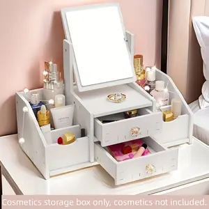 Multifunctional Desktop Organizer Mirror with Rotating HD Makeup Mirror, Multi-layer Cosmetic & Jewelry Storage Box, Large Capacity Vanity Organizer, Beauty Supplies Organizer for Dormitory, Home, Bathroom and School Use