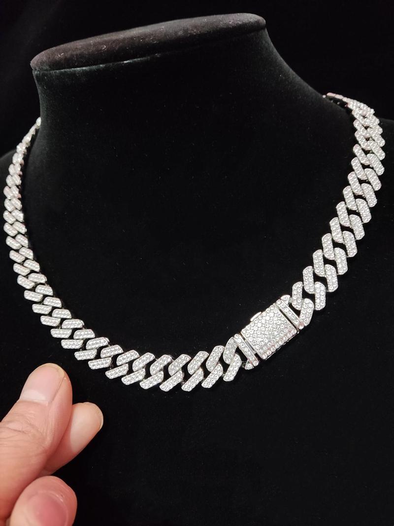 Unisex Punk Style Rhinestone Decor Chunky Chain Statement Necklace, Trendy Exquisite Cuban Link Chain, Hippie Rhinestone Decorated Jewelry for Party Decor