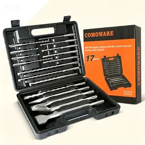 17-Piece SDS Plus Concrete Masonry Drill Bits & Chisels Set - Heavy Duty Rotary Hammer Hole Tool Kit with Storage Case - Carbide Tip for Hardened Steel & Brick