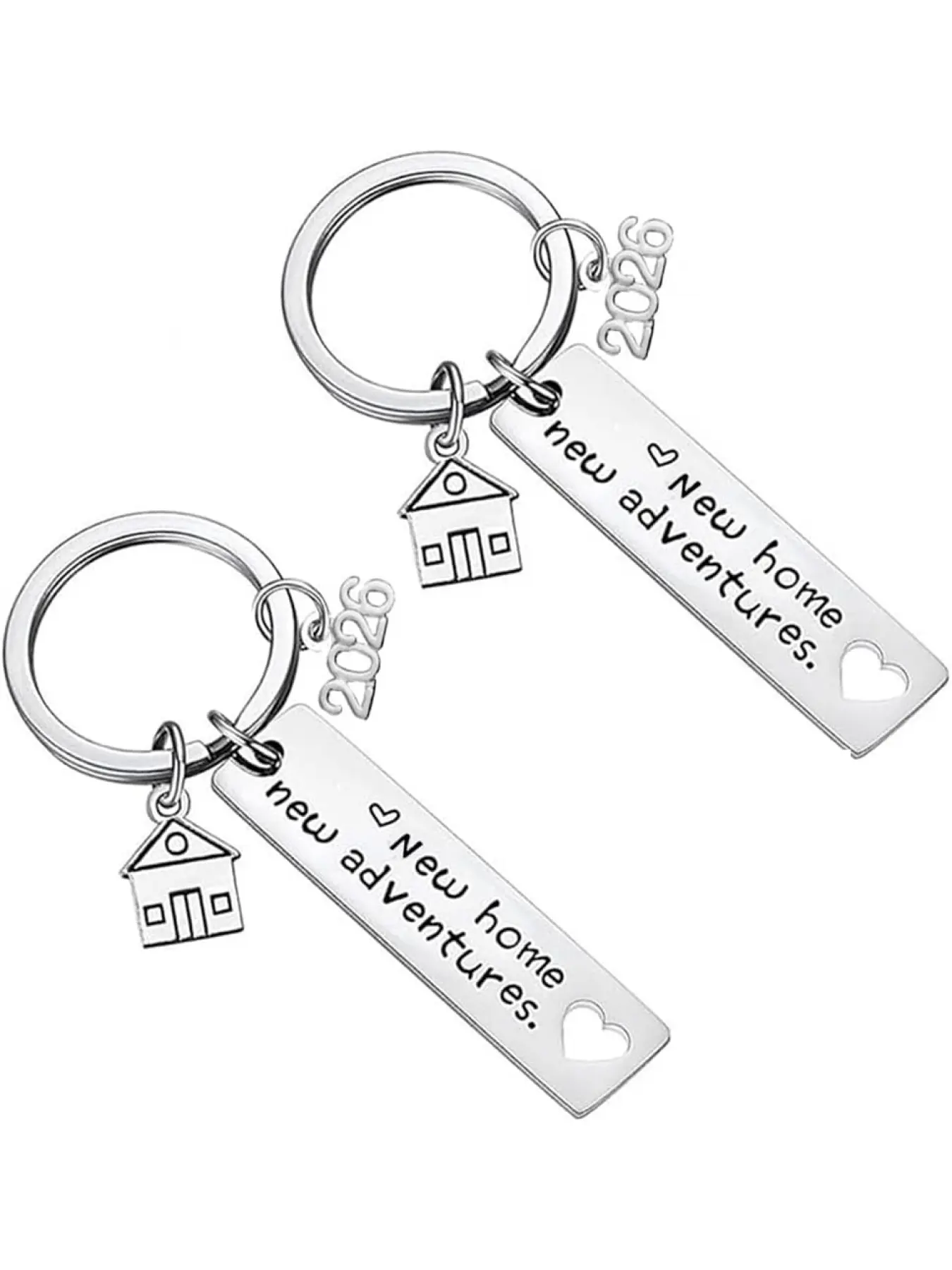 2-Piece New Home Matching Keychain Set, 2026 New House Keychain Silver Housewarming Gift for New Homeowners, Stainless Steel First Home Gift, Couple Keychains, Women's and Men's