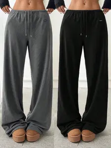 Women's Solid Drawstring Waist Sweatpants, Casual Comfy Pants for Daily Wear, Ladies Bottoms for Fall & Winter