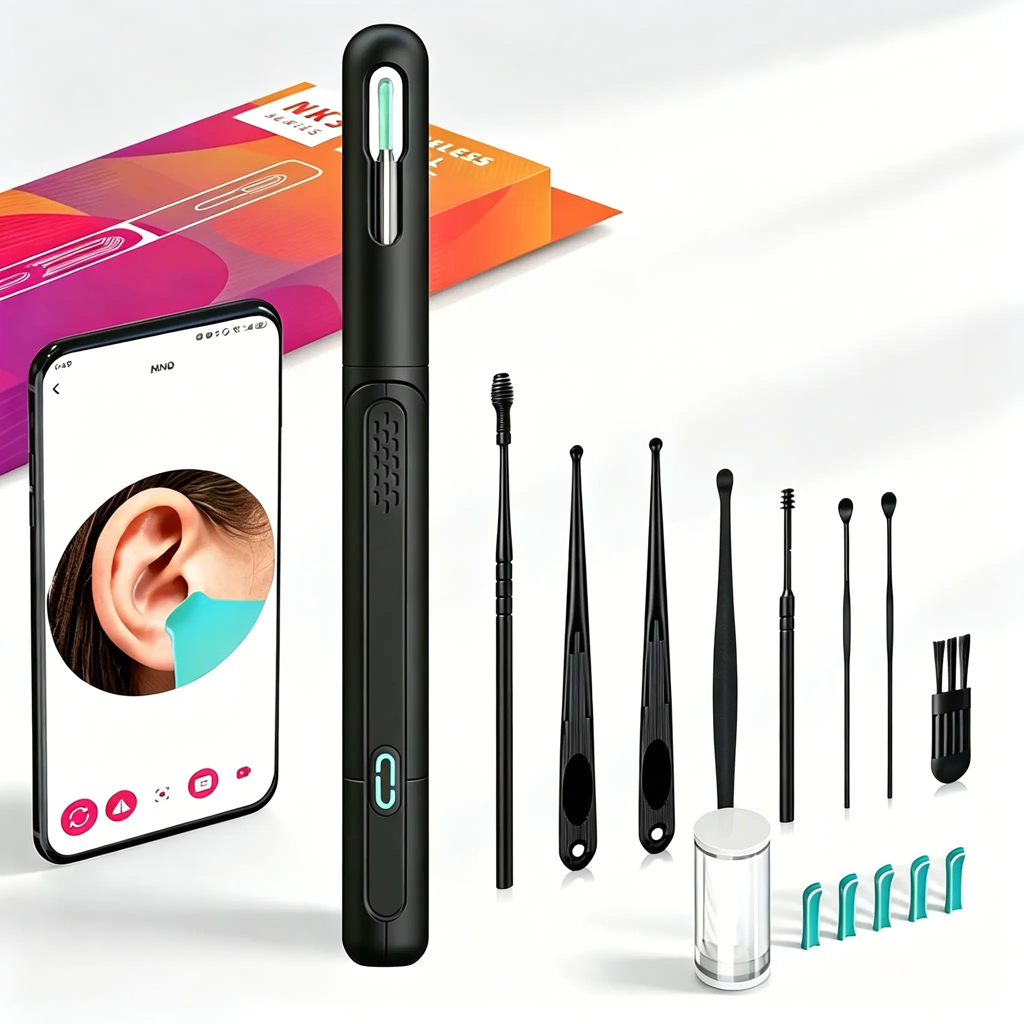 Wireless Ear Wax Remover with HD Camera & LED Light, APP-Controlled Visual Otoscope, Safe At-Home Ear Cleaning, Compatible with iOS & Android