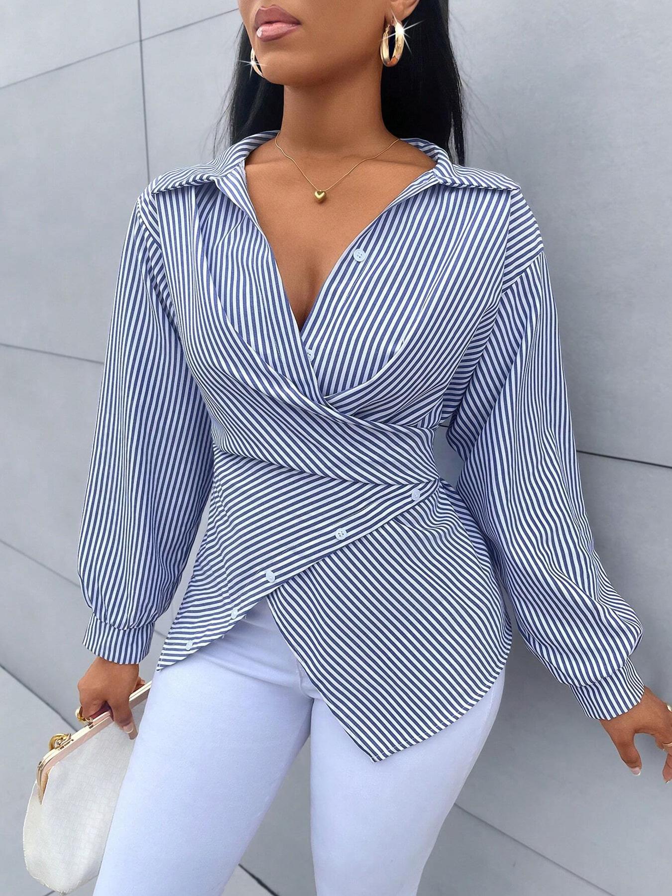 Women's Striped Shirt Blouse for Casual and Commuting, Slim Fit Top for a Flattering Look, Versatile Fashion for Women