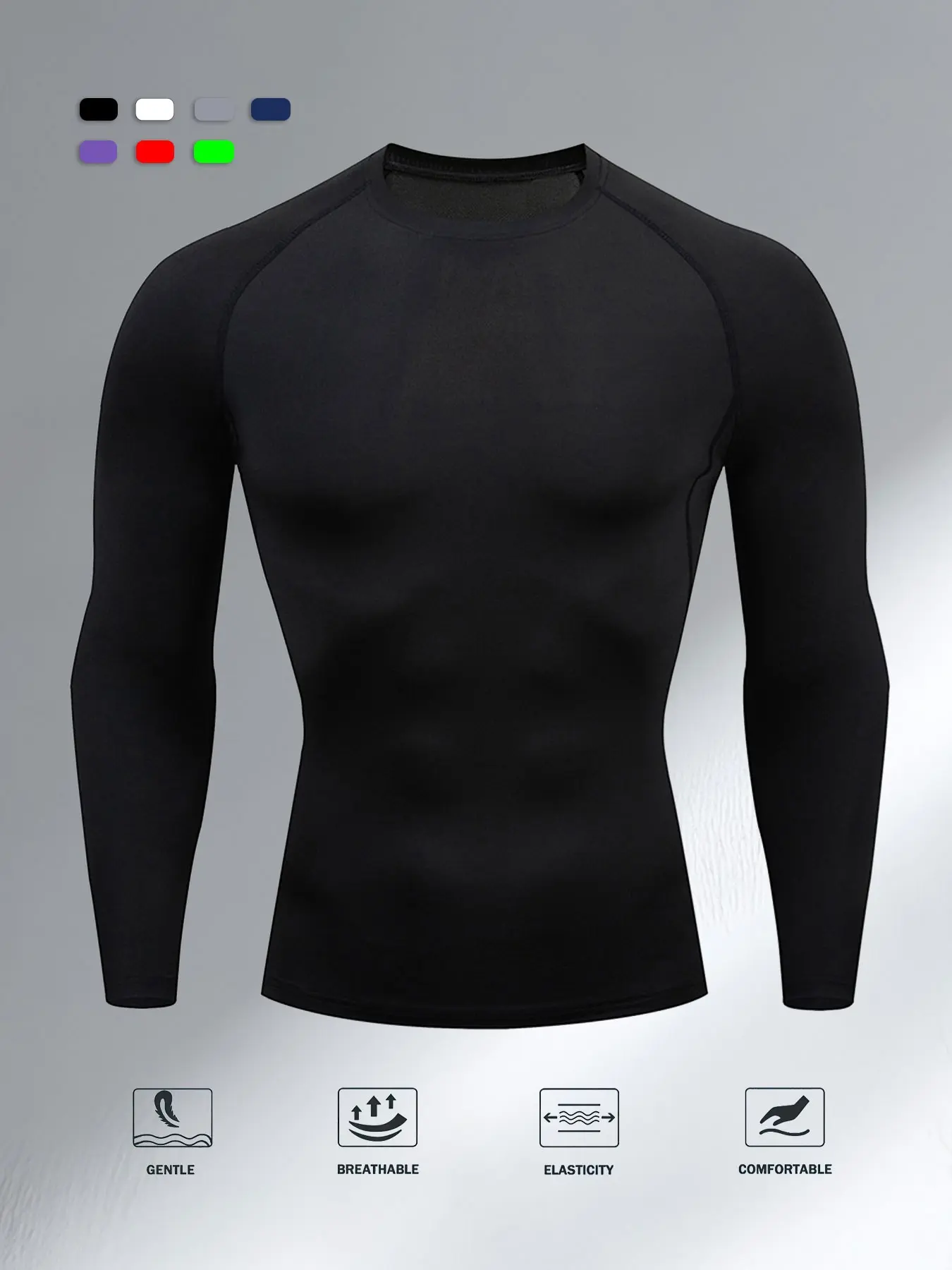 Men's Long Sleeve Compression Shirt, Athletic Compression Shirts, Compression Workout Shirts, Breathable Sports Gym Wear, Quick Dry Basketball & Football Training Layer, Suitable for Running, Cycling, Sporty Round Neck, Gym Sportswear, Gym Apparel