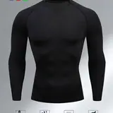 【Biack Friday】Men's Long Sleeve Compression Shirt, Breathable Quick Dry Athletic Gym Top, Round Neck Sportswear for Running, Cycling, Basketball and Football Training, Active Wear