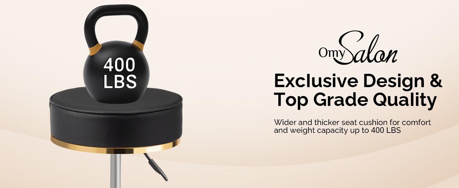 OmySalon Rolling Stool with Wheels, Vanity Salon Massage Roller Stool, Swivel Spa Chair Height Adjustable, Hair Stylist Chair for Beauty Salon Bar Tattoo Home, Black Luxury