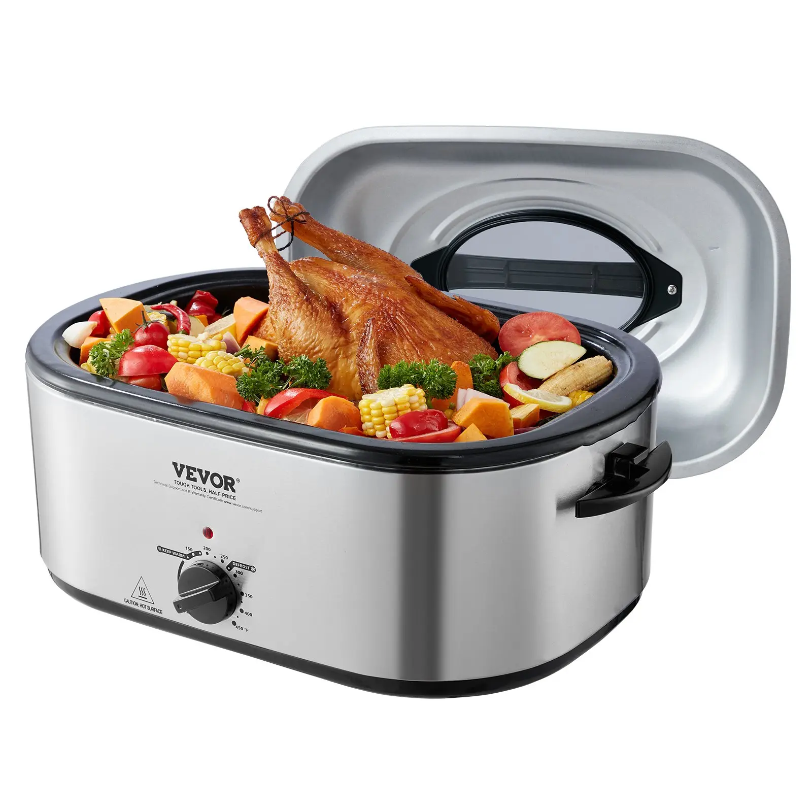 VEVOR Electric Roaster Oven, 26 QT Turkey Roaster Oven with Self-Basting Lid, 1450W Roaster Oven with Defrost Warm Function, Adjustable Temperature, Removable Pan Rack, Fits Turkeys Up to 30LBS