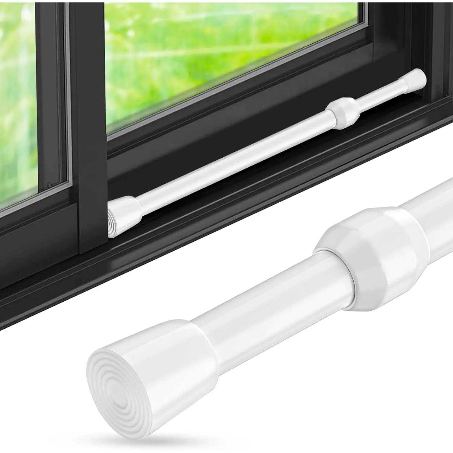 1Pack Window  Bar Adjustable Sliding Lock  Stick for Rubber Tips, Adjustable Sliding Glass Door Lock Bars 15.7''-27.5'' Tension Rods 1.2'' Diameter Window Safety Lock Bar