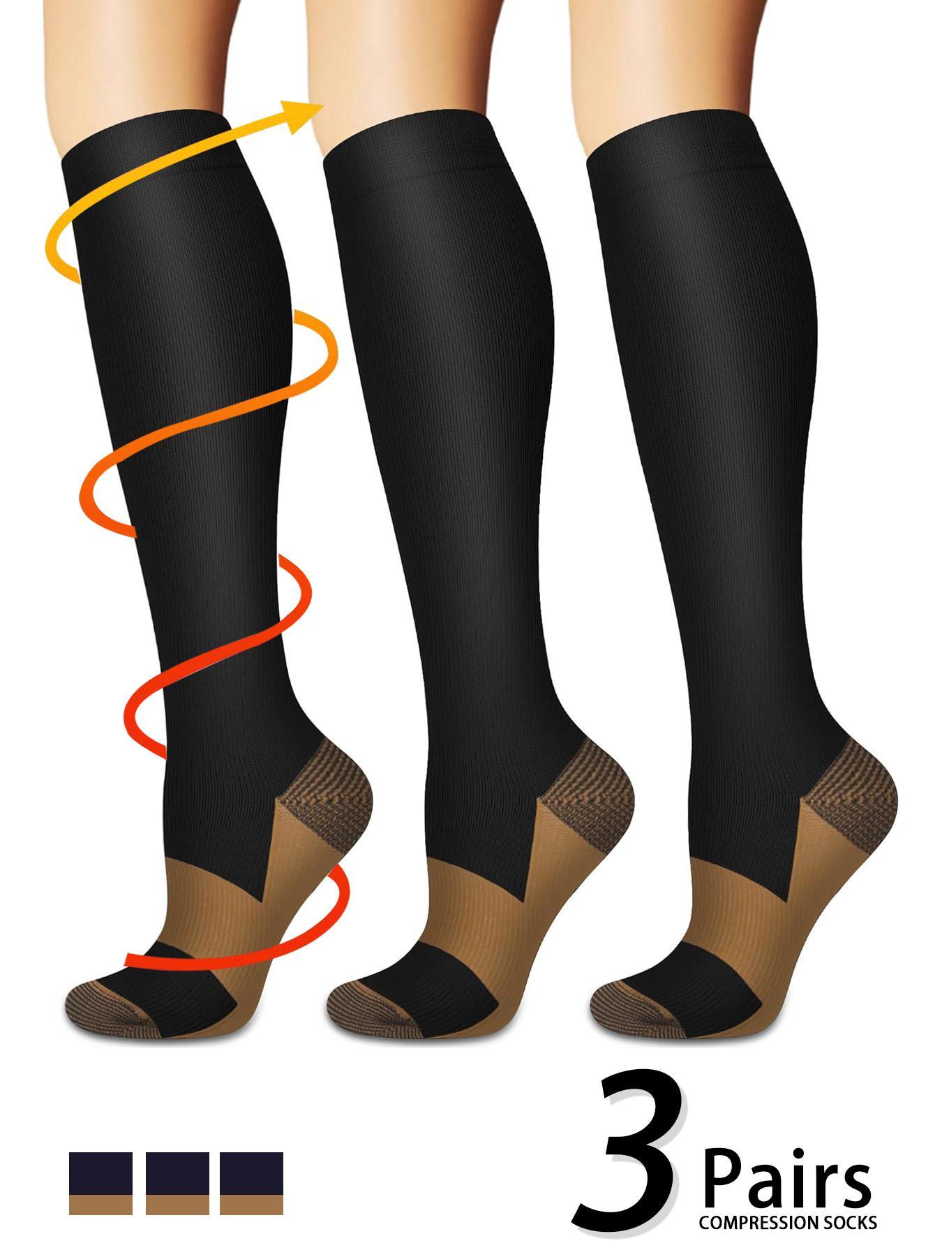 3 pairs of men's and women's compression socks with a compression rating of 15-20 mmHg in a knee-high design for running, performance and recovery, available in a range of colours to help improve circulation Athletic Socks