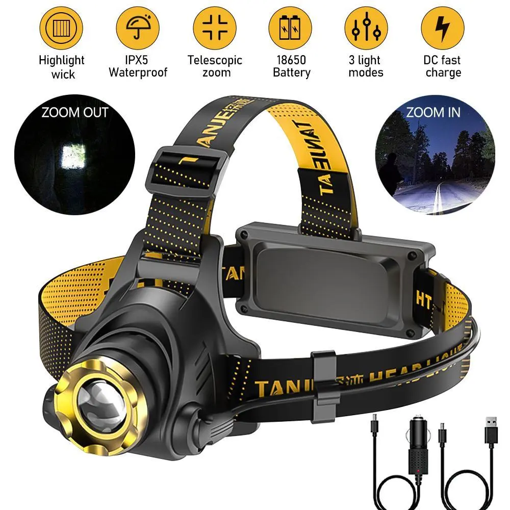 Super Bright LED Headlamp for Adults - 280lm High-Power USB Charging LED Lights, 4-Speeds Waterproof Spotlight with Built-In Batteries, Adjust Beam, 200-300m Range, 6-12H Runtime, High-Hardness ABS Portable Outdoor Lighting Gadget