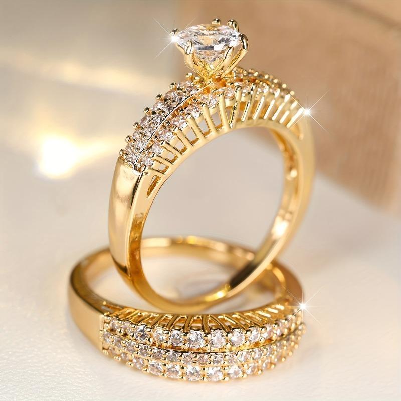 Elegant Stackable Rings Shining Zirconia Engagement Wedding Band Silvery or Golden Luxury Dupe Jewelry