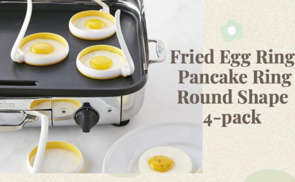 4-Pack Non-Stick Silicone Egg Rings with Foldable Handle, Round Egg Mold for Breakfast Sandwiches, Egg McMuffins, Pancakes, Frying Eggs – Griddle Accessories for Cooking Egg Forms
