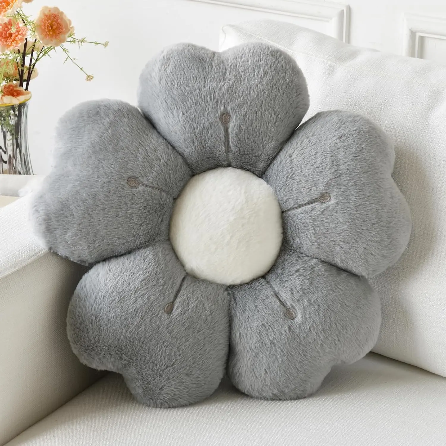 Flower Pillow, Cute Decorative Throw Pillows for Couch Bed | Grey Flower Shaped Pillow with Soft Plush, 19.6" Cute Daisy Pillow Dorm Decor Floor Seating Cushion