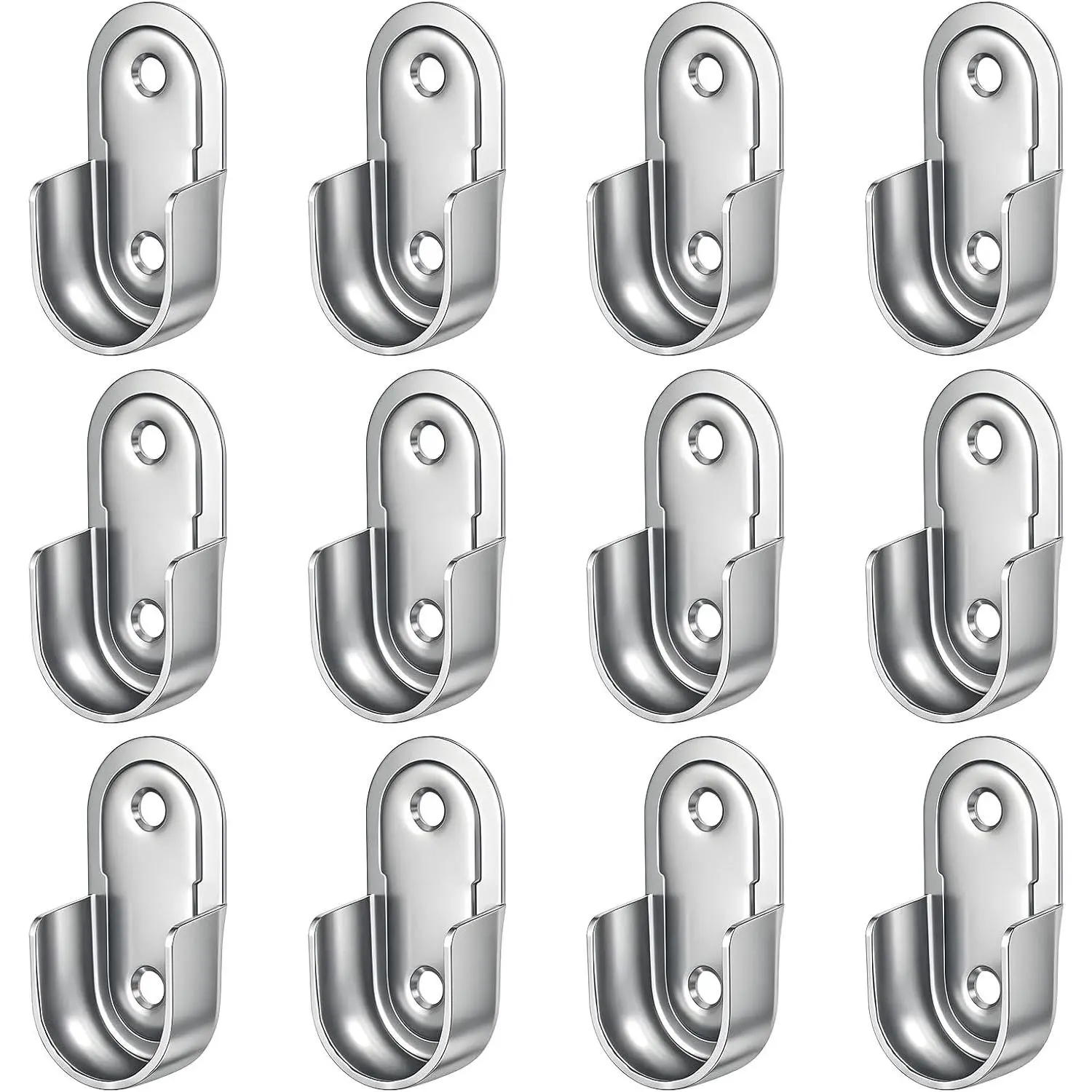 12 Pack Heavy Duty Oval Closet Rod End Support Brackets, Wardrobe Rod Holders with 24 Screws for 15x30mm Oval Rods