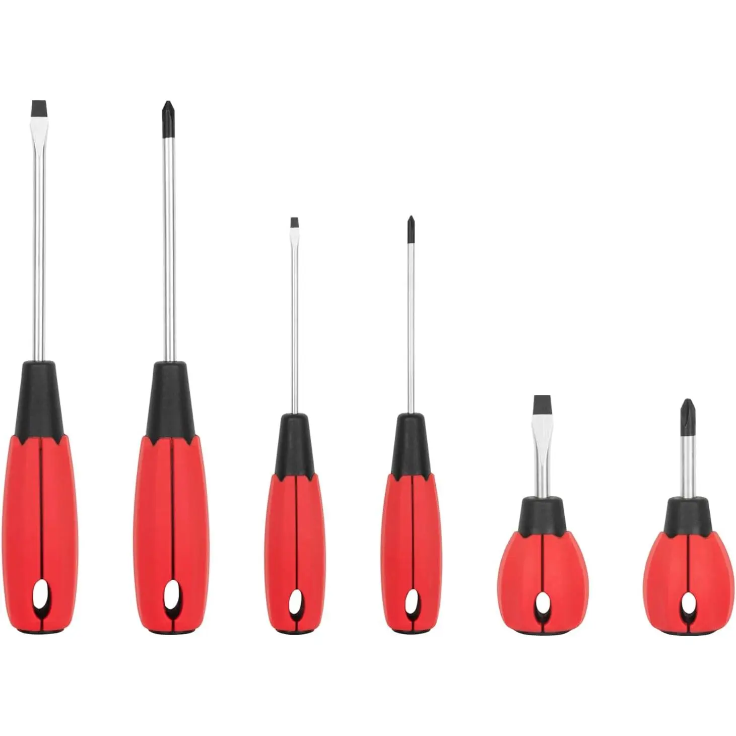 Set, 6- Screw Drivers Tool Set 3 Phillips and 3 Flat , Standard  and Stubby  with Professional Cushion Grip
