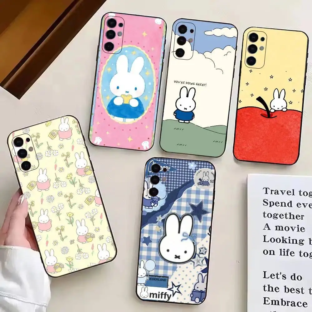 Cute M-Miffy Rabbit Kawaii Phone Case for Samsung S26,S25,S24,S21,S22,S23,Ultra,Plus,Fe,For Iphone 17 16 15 14 13 12 11 17Air Plus Pro Promax Soft Silicone Black Cover