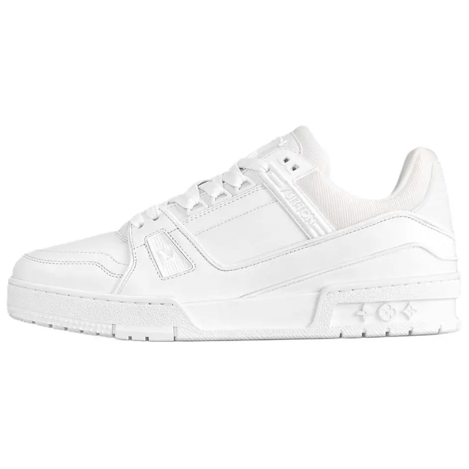 Louis Vuitton Women’s Leather Low-Top Lace-Up Sneakers with Side Logo and Round Toe Verifiable, with credentials and supporting global authentication