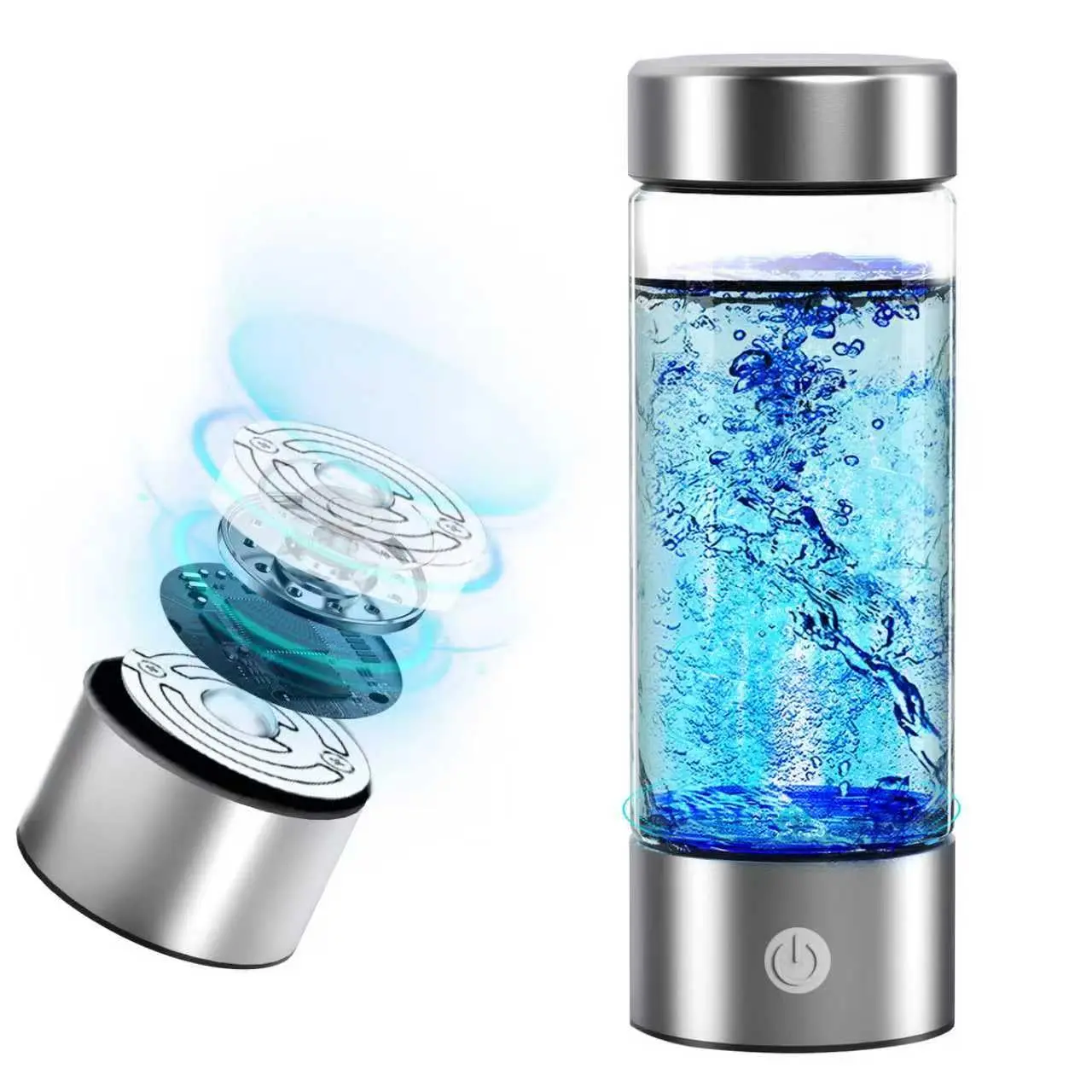 14 oz (420ml) Cylindrical Portable Hydrogen Water Bottle Generator with PEM-SPE Technology, USB Rechargeable Sporty Look Ionizer Cup, Ionizes Water to 3000 ppb in 3 Minutes for Home Gym Office