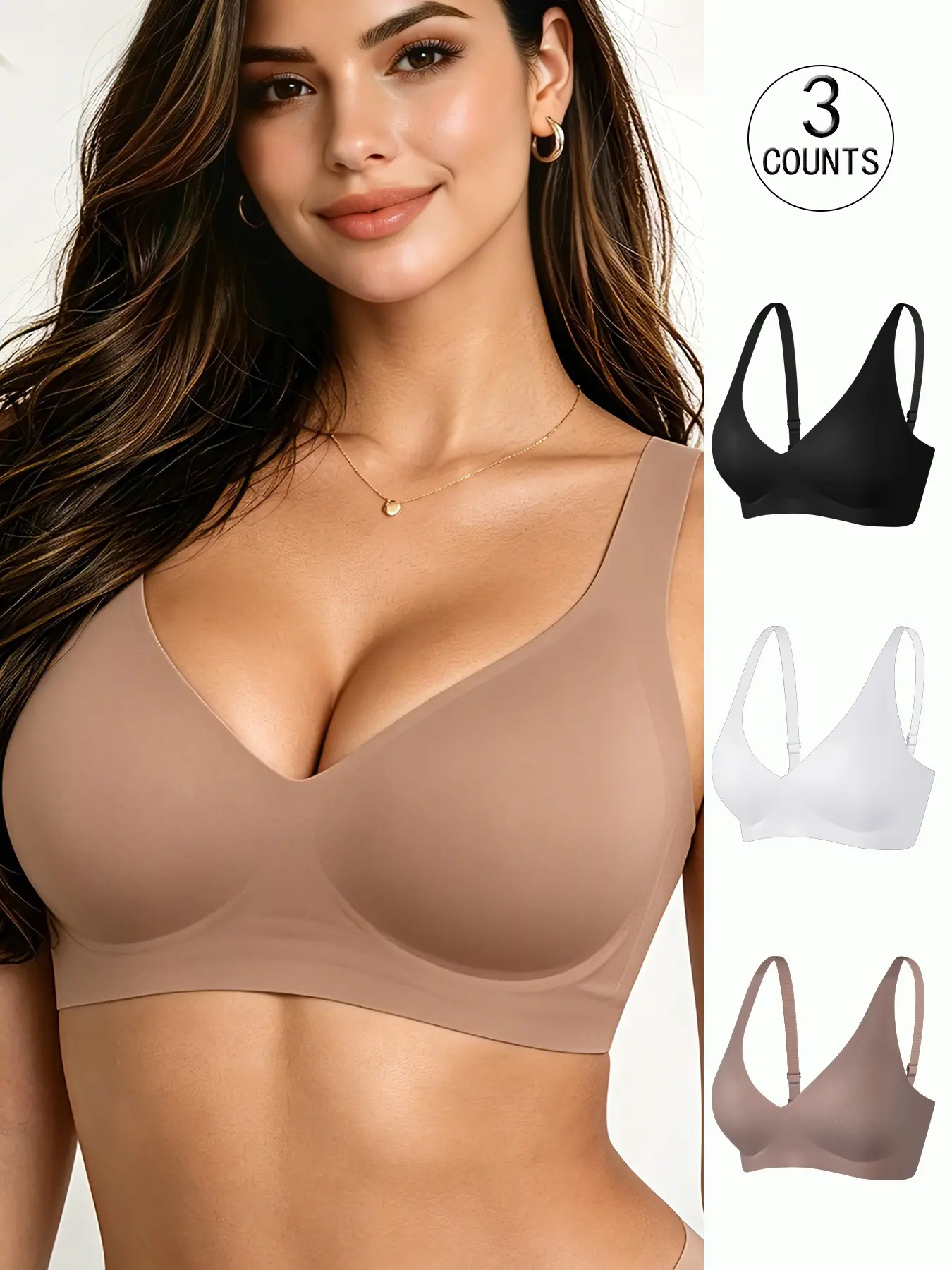 3 Pack/4 colors Women's seamless jelly bra 2 rows 4 hooks XS-XXXL size push-up lifting adjustable sports tank top daily casual//yoga comfortable breathable skin-friendly women's wireless bra