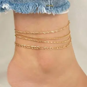 European and American suit anklets stacked with personalized anklets, simple light luxury chain, multi-layer versatile foot decoration, beach vacation