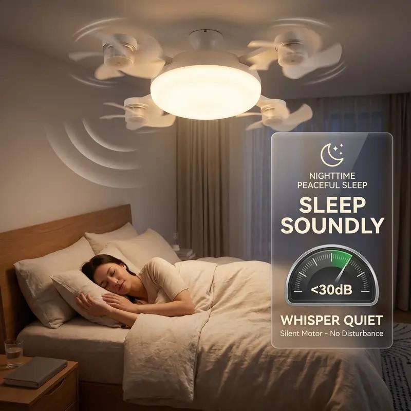 2026 New E26-E27 Socket 4-Blade Silent Cooling Fan with LED Lamp, 19.7-in 2-in-1 Combo, Remote Control, Energy-Saving, Foldable Design, AC Not Required for Home Dorms Bedrooms