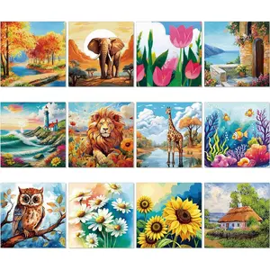 12 Pcs 8 x 8 Inch Pre Drawn Pre Printed Canvas, Adult Sip and Paint Party Painting Kit, Mixed Style for Summer Easter Mother's Day Party Favors