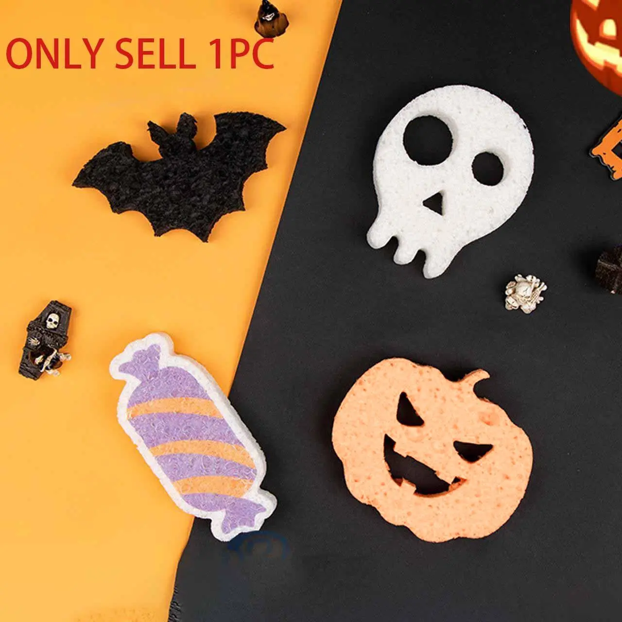 Halloween Dishcloth, Pumpkin Ghost Cleaning Sponge, Cute Bat Compressed Wood Pulp Cotton, Back-To-School Cleaning Tool