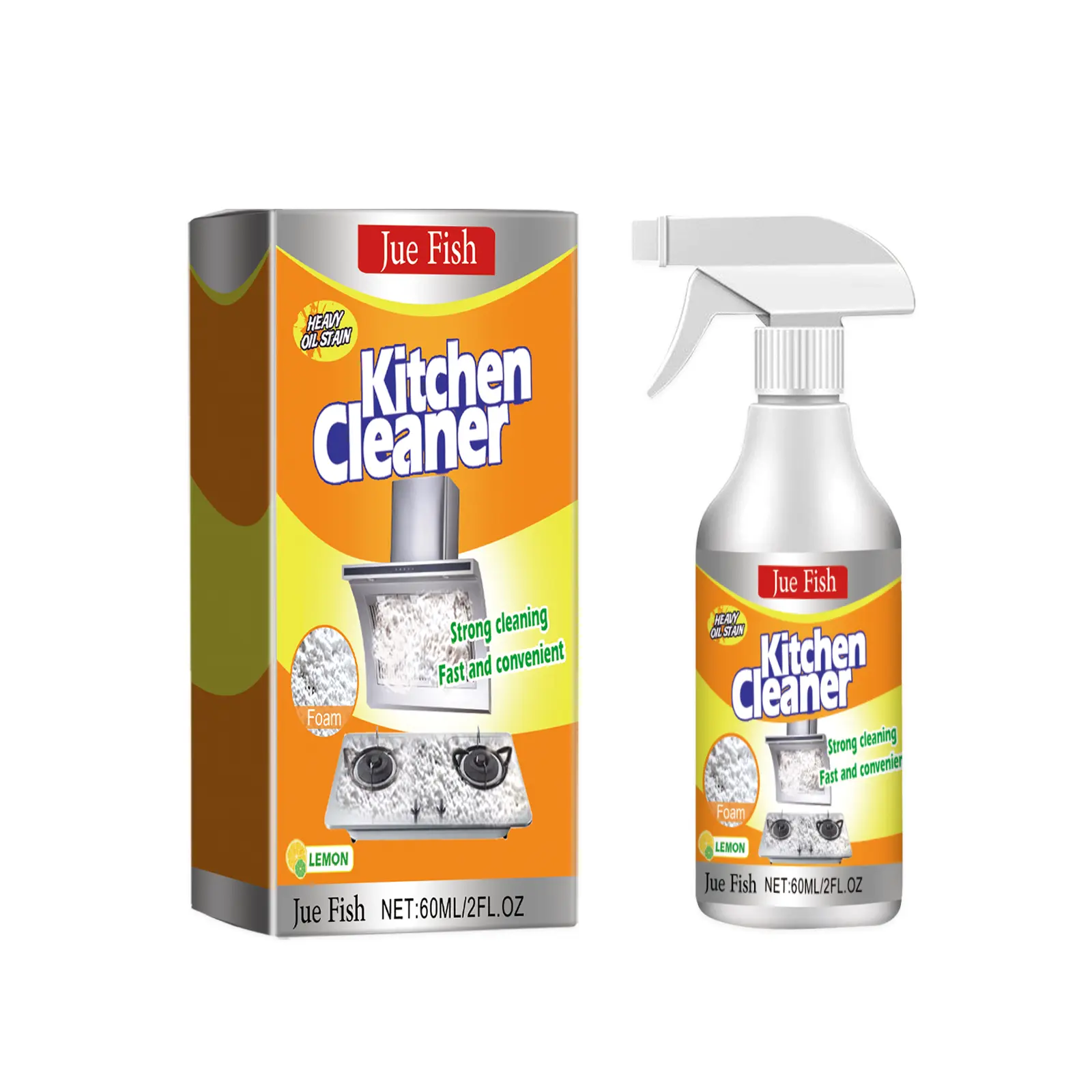 Jue-Fish Foaming Kitchen Cleaner, Household Heavy Grease Remover, Effective Degreaser for Range Hood and Kitchen Surfaces