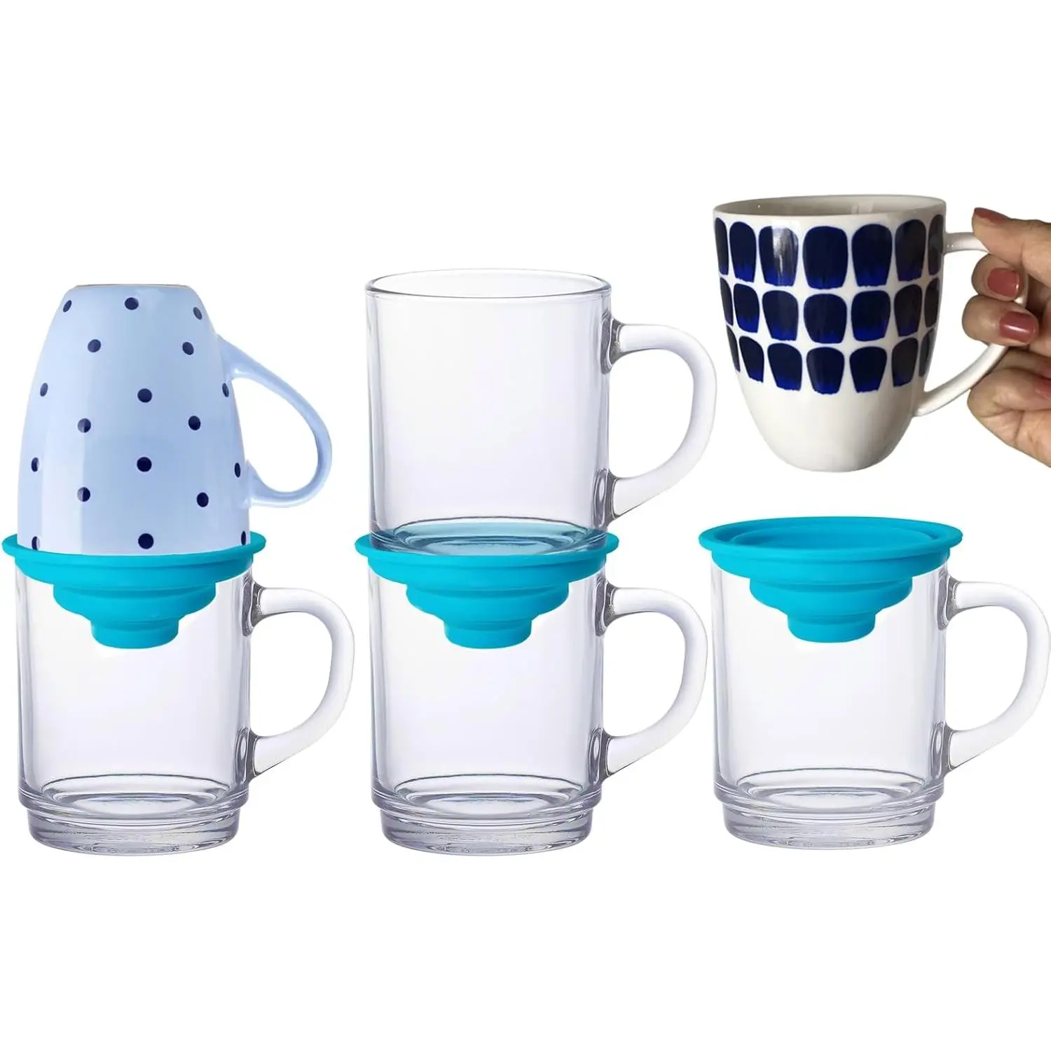 Mug Stacker Kitchen Cabinet Shelf Organizer - Cupboard and Pantry Organization - Expandable and Stackable Storage Solution for  Cups and Coffee Mugs - Save Space and Stay Organized (3Pcs Blue)