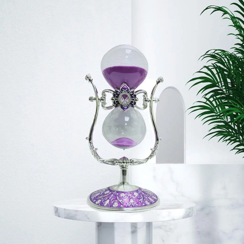 15-Minute U-Shape Sand Timer, Elegant Decorative Glass Flowing Sand Clock, Metal Hourglass Desk Decor, Perfect Gift for Office and Home
