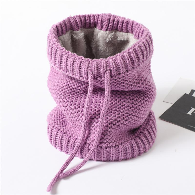 New Knitted Scarf Women's Solid Color Velvet Scarf Cover Winter Turtleneck Decorative Versatile Drawstring Plain Pattern