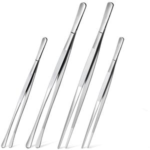 stainless steel tongs, 4 counts mixed size long handle kitchen utensils tweezers, kitchen tongs for cooking grill & baking