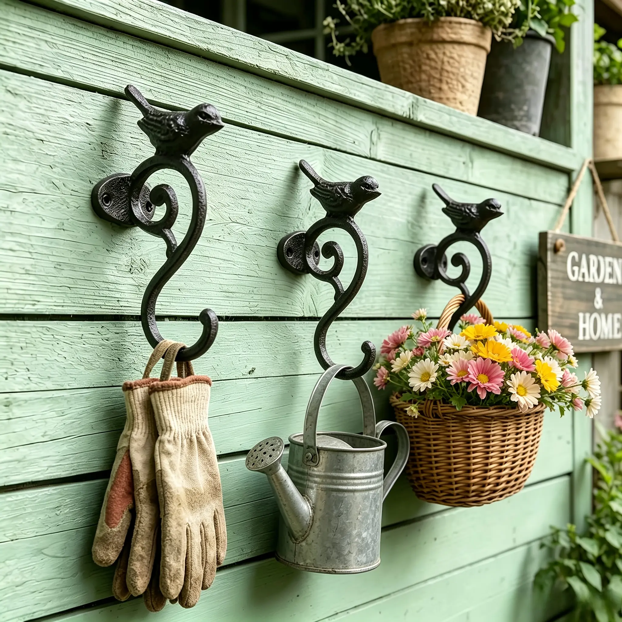 3pcs Cast Iron Vintage S-Shaped Bird Hooks, Heavy Duty Wall Hooks, Decorative Hooks for Hanging Coats, Bags, Keys, Rustic Garden Decoration Outdoor Yard Fence Decoration, Unique Housewarming/Easter Gift for Mom And Dad, Multi-Functional Hook