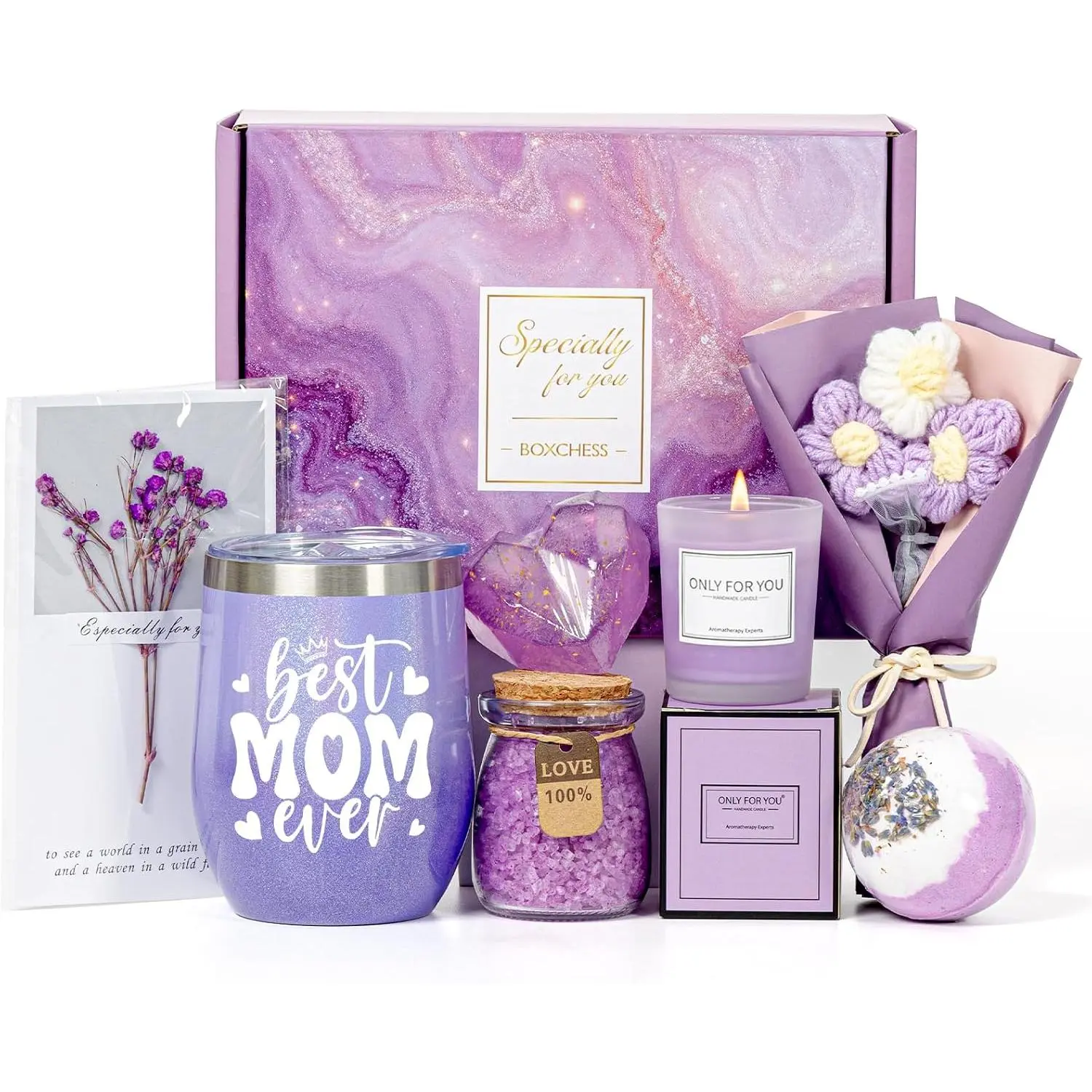 Day Gifts for Mom, Mom Birthday  Ideas Box from Daughter Son, Mommy to be After Birth,  Mom Ever Tumbler Set Get Well Soon Self Care 7 count Basket for Christmas, Thanksgiving