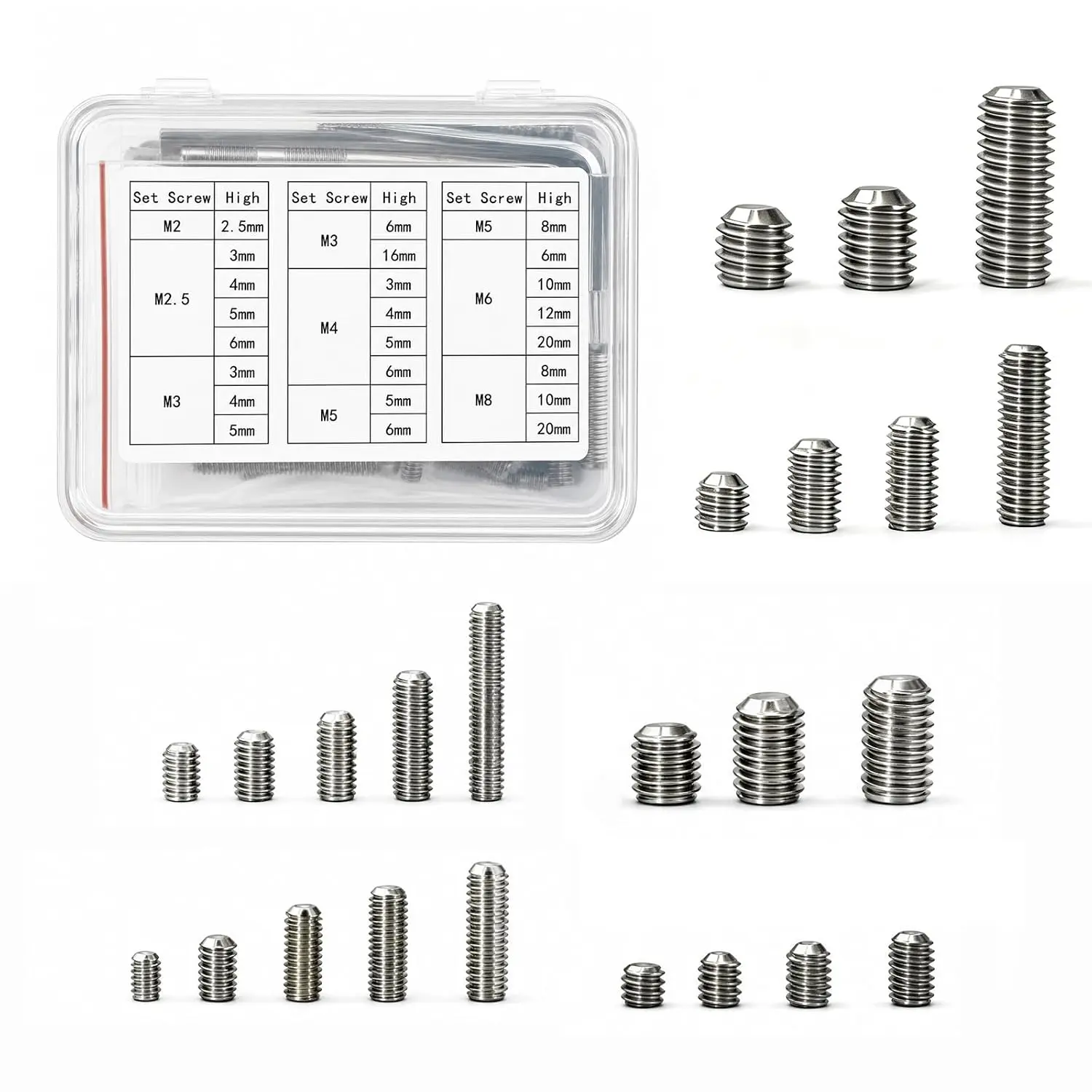 Set Screws  Kit, 24 Sizes Metric Hex Socket Grub Screw, 68 count | Small Allen Screws with Wrenches, Fit Furniture Bathroom Fixtures Door Handles Knob Towel Bar Outdoor, M2 M2.5 M3 M4 M5 M6 M8