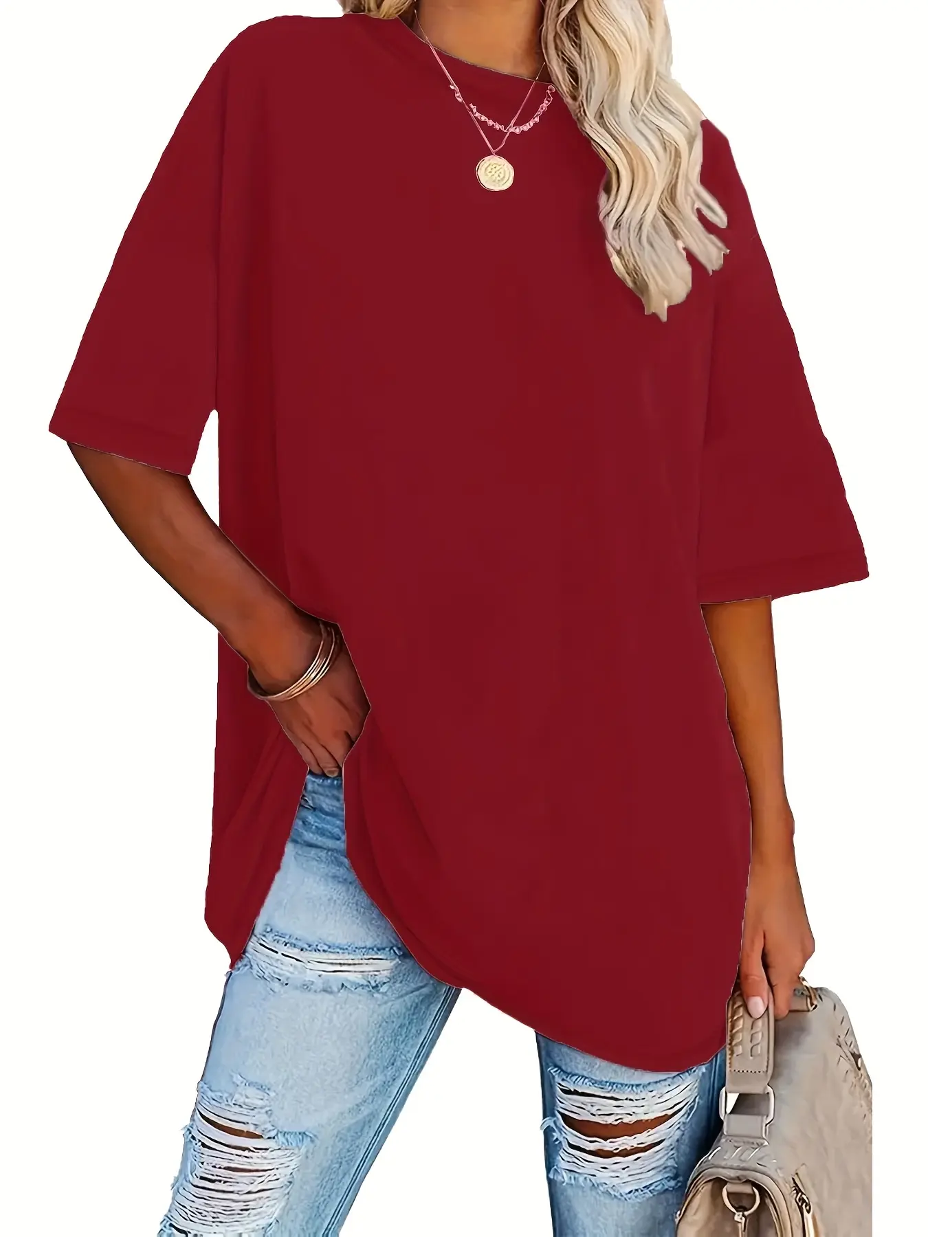 0XL-4XL Plus Size Women Solid Color Crew Neck Short Sleeve T-Shirt Loose Fit Soft Breathable Casual Basic Top Breathable Tshirts